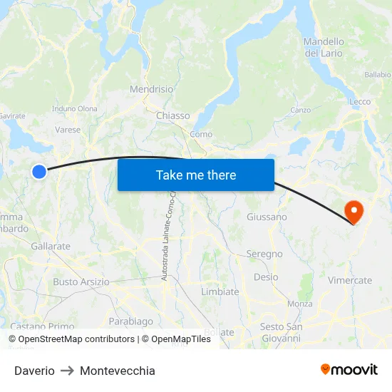 Daverio to Montevecchia map