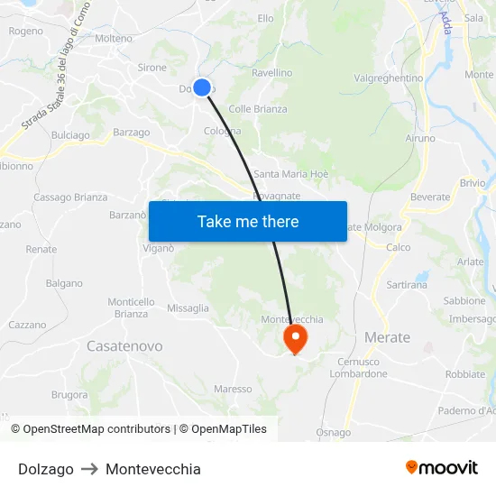 Dolzago to Montevecchia map