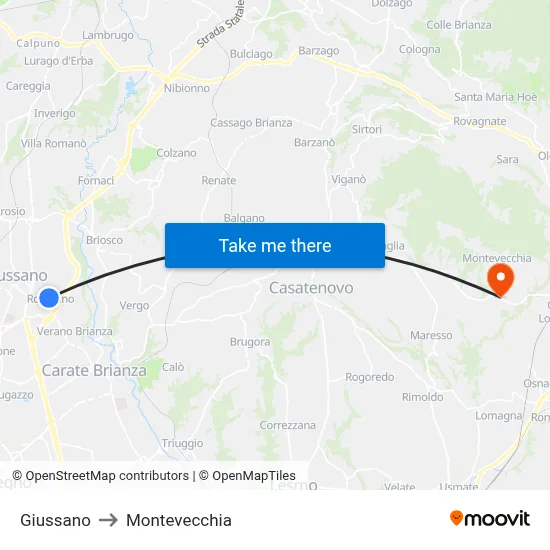 Giussano to Montevecchia map