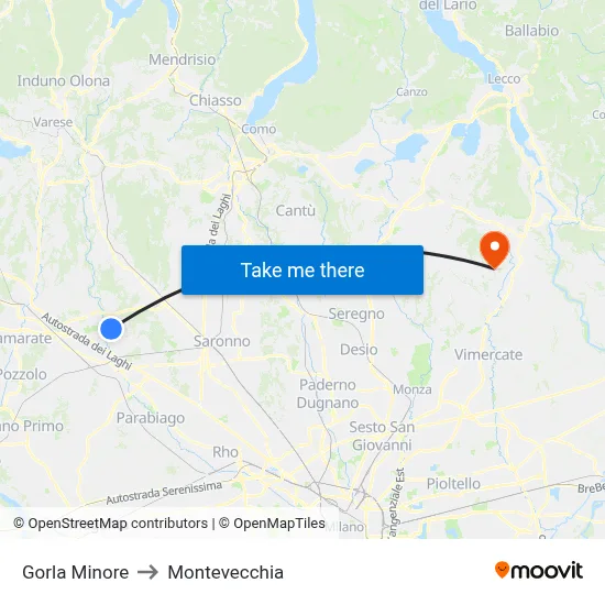 Gorla Minore to Montevecchia map