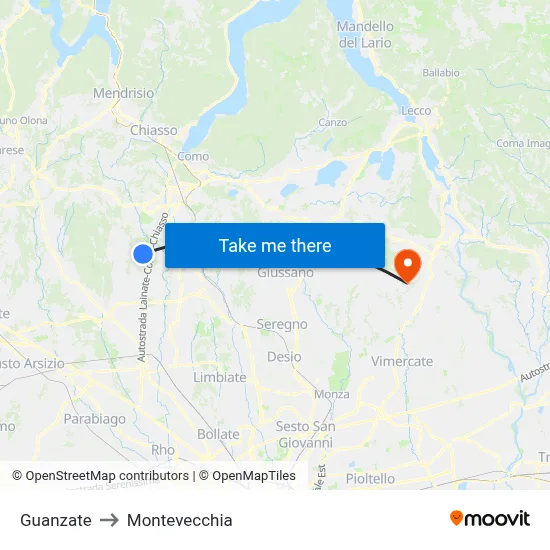 Guanzate to Montevecchia map