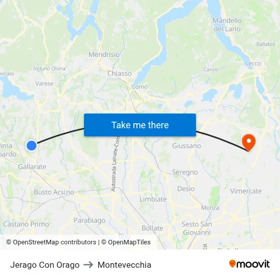 Jerago con Orago to Montevecchia map