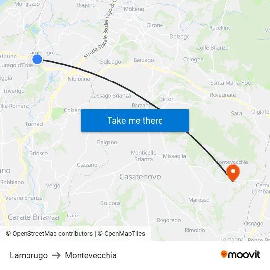 Lambrugo to Montevecchia map