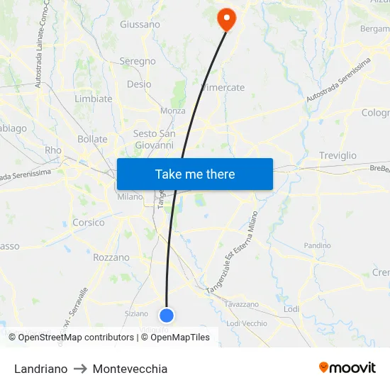 Landriano to Montevecchia map