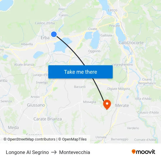 Longone Al Segrino to Montevecchia map