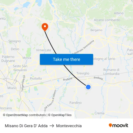 Misano di Gera d'Adda to Montevecchia map