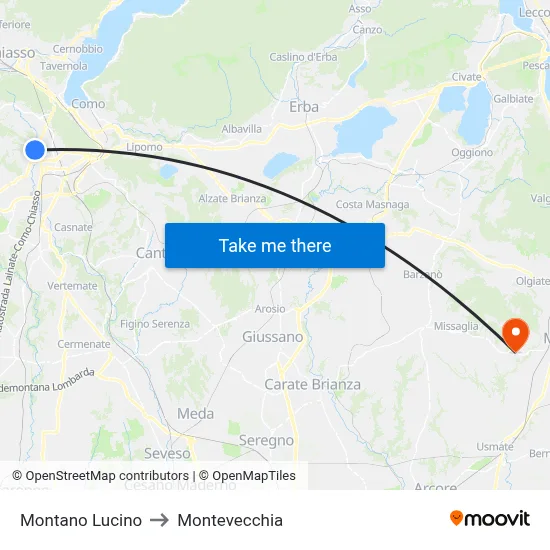 Montano Lucino to Montevecchia map