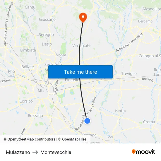 Mulazzano to Montevecchia map