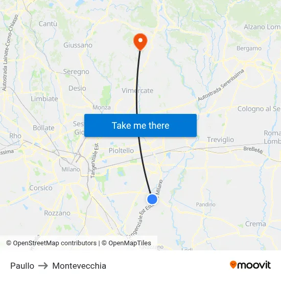 Paullo to Montevecchia map