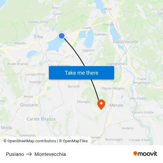 Pusiano to Montevecchia map