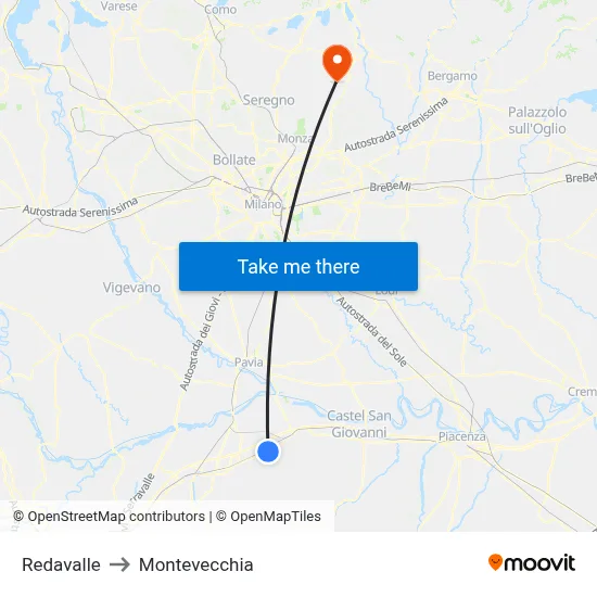 Redavalle to Montevecchia map