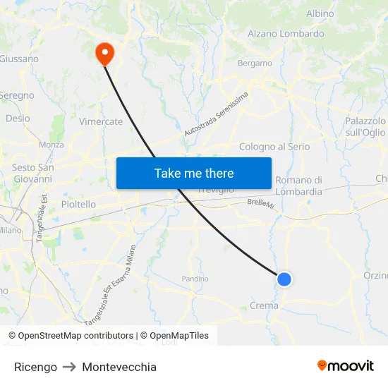 Ricengo to Montevecchia map