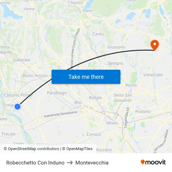 Robecchetto Con Induno to Montevecchia map