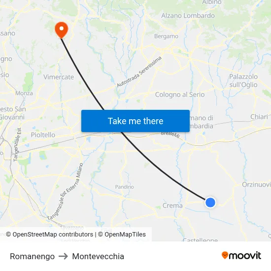 Romanengo to Montevecchia map