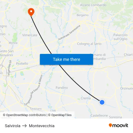 Salvirola to Montevecchia map