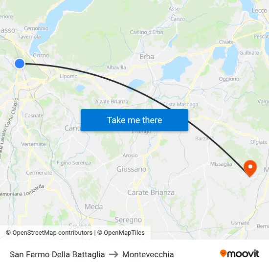 San Fermo Della Battaglia to Montevecchia map