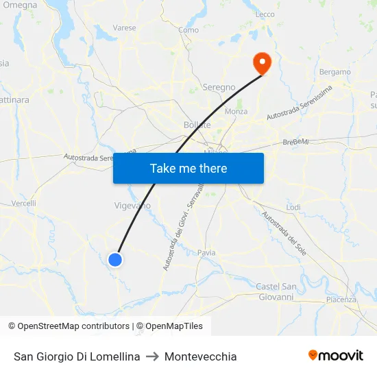 San Giorgio Di Lomellina to Montevecchia map