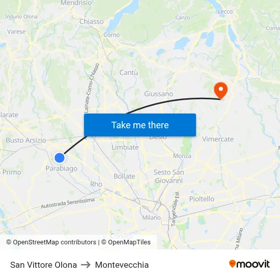 San Vittore Olona to Montevecchia map