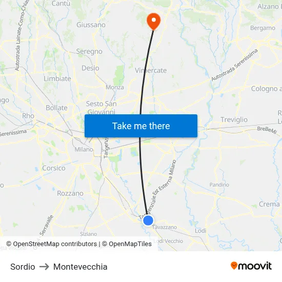 Sordio to Montevecchia map