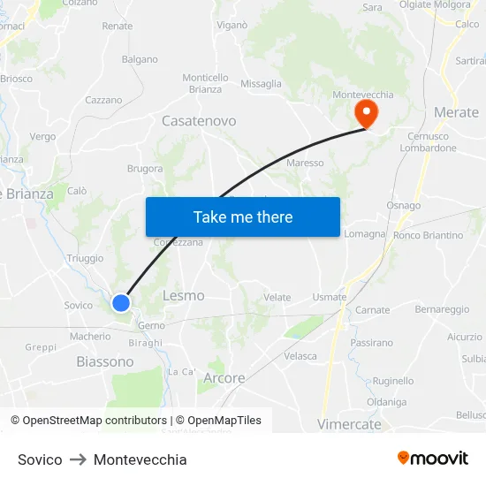 Sovico to Montevecchia map
