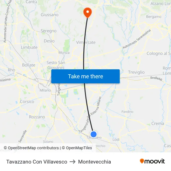 Tavazzano Con Villavesco to Montevecchia map