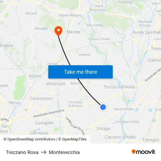 Trezzano Rosa to Montevecchia map