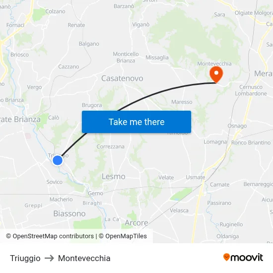 Triuggio to Montevecchia map