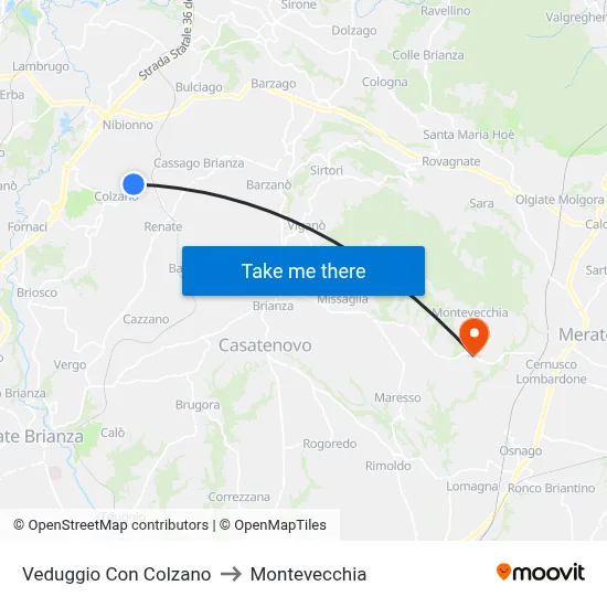 Veduggio Con Colzano to Montevecchia map