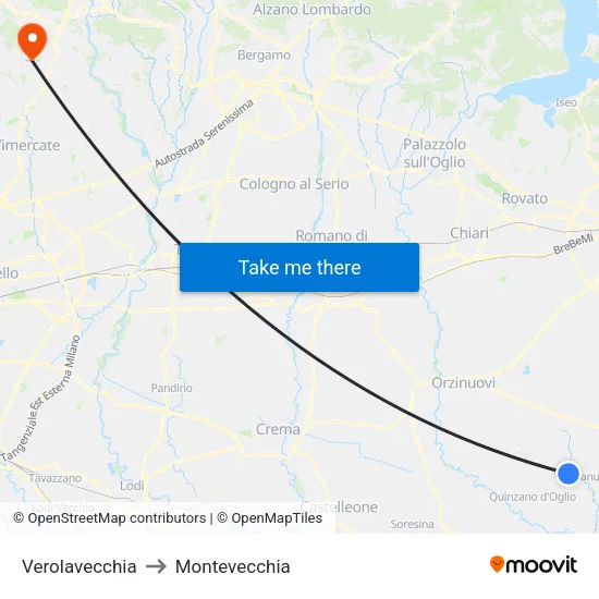 Verolavecchia to Montevecchia map