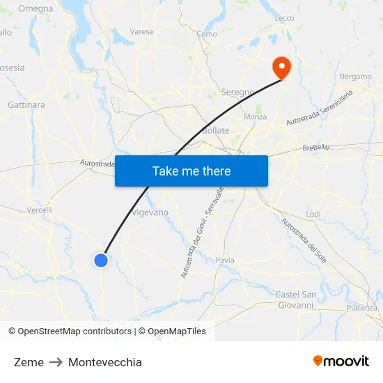 Zeme to Montevecchia map