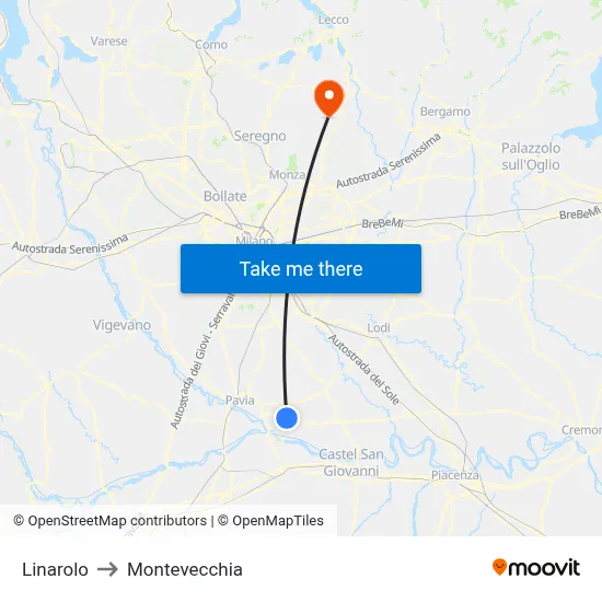 Linarolo to Montevecchia map