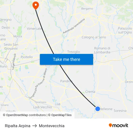 Ripalta Arpina to Montevecchia map