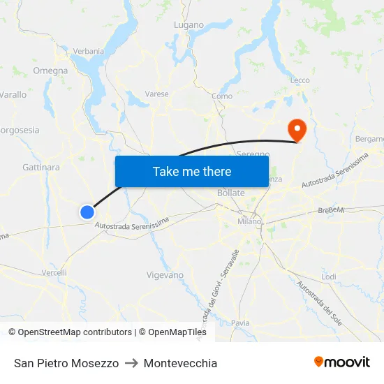 San Pietro Mosezzo to Montevecchia map