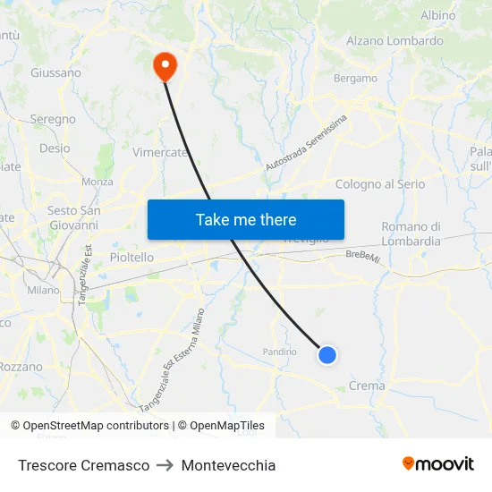 Trescore Cremasco to Montevecchia map