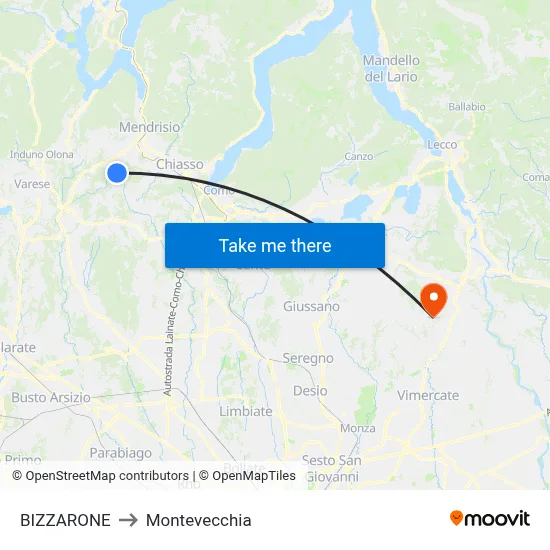 BIZZARONE to Montevecchia map