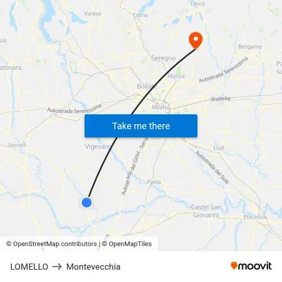 Lomello to Montevecchia map