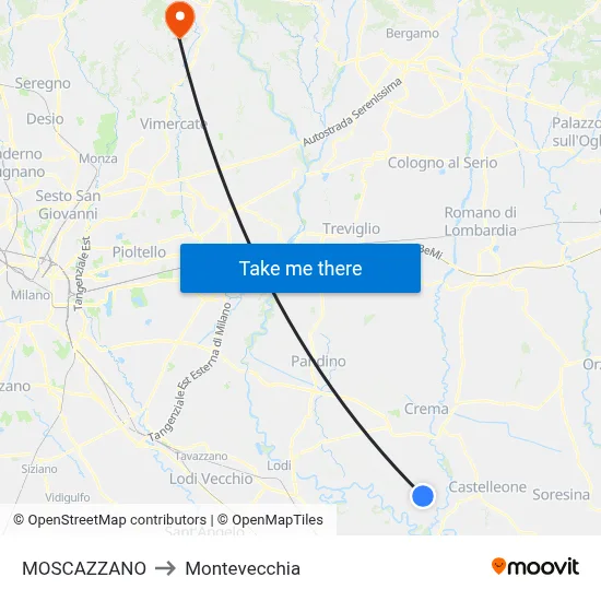 Moscazzano to Montevecchia map