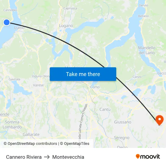 Cannero Riviera to Montevecchia map