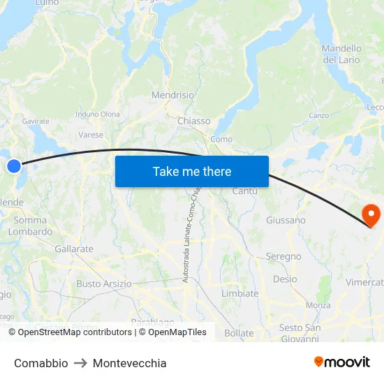 Comabbio to Montevecchia map