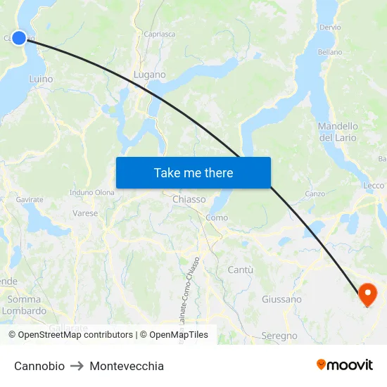 Cannobio to Montevecchia map