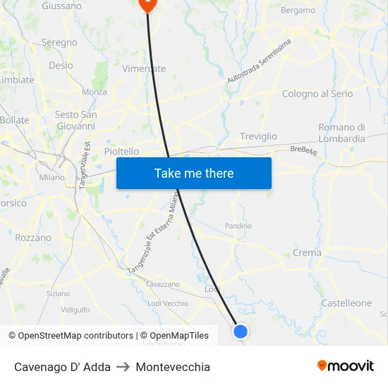 Cavenago D' Adda to Montevecchia map