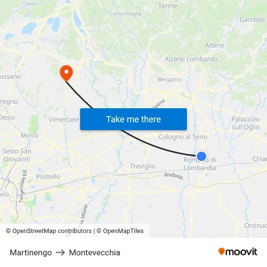 Martinengo to Montevecchia map