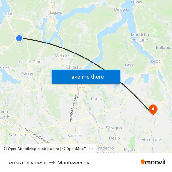 Ferrera Di Varese to Montevecchia map