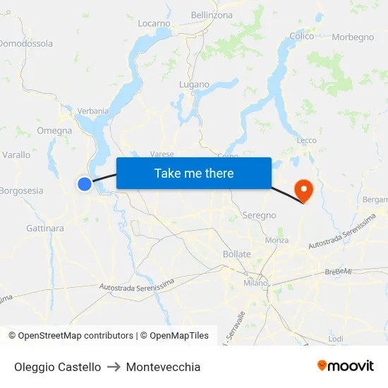 Oleggio Castello to Montevecchia map