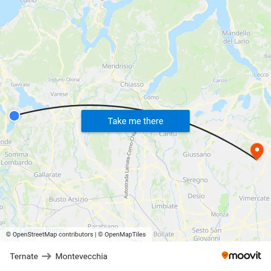 Ternate to Montevecchia map