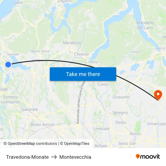 Travedona-Monate to Montevecchia map