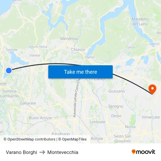 Varano Borghi to Montevecchia map