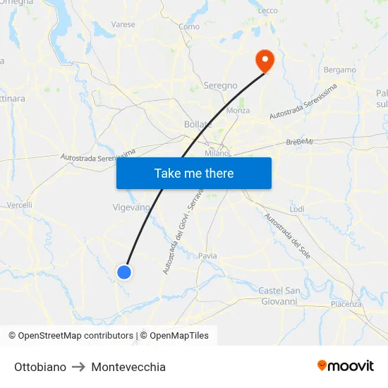 Ottobiano to Montevecchia map