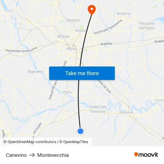 Canevino to Montevecchia map