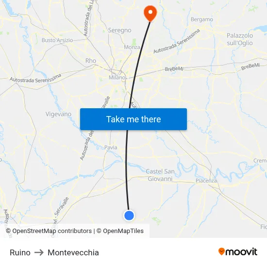 Ruino to Montevecchia map